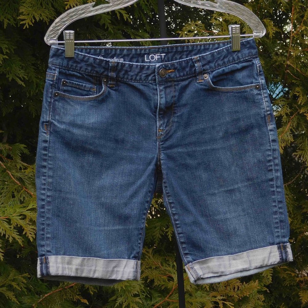 Loft Medium-Dark Wash Modern Cuffed Denim Shorts